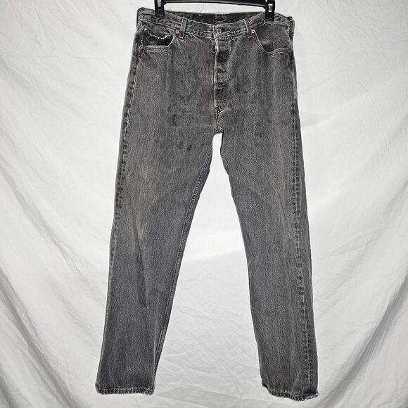 Vintage 90s grey wash button fly straight leg levis 501 jeans